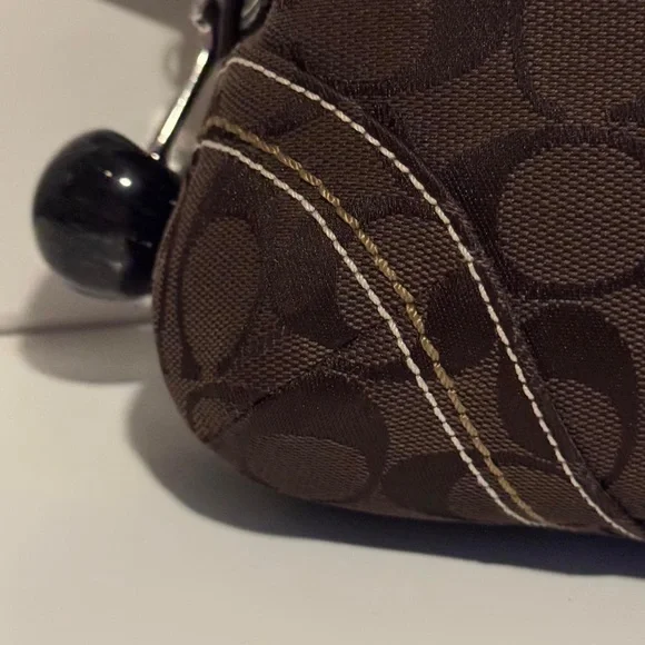 Coach Dark Brown Signature Canvas Shoulder Bag with Silver Hardware - Picture 4 of 8